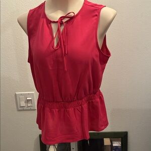 Sleeveless Red Blouse with Tie Neck NWOT